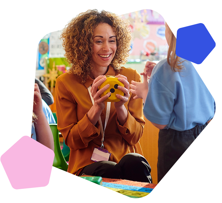 Female Teacher holding a dice