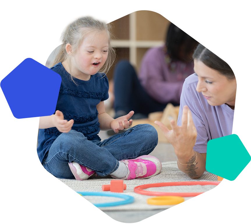 Female teacher with send child in class