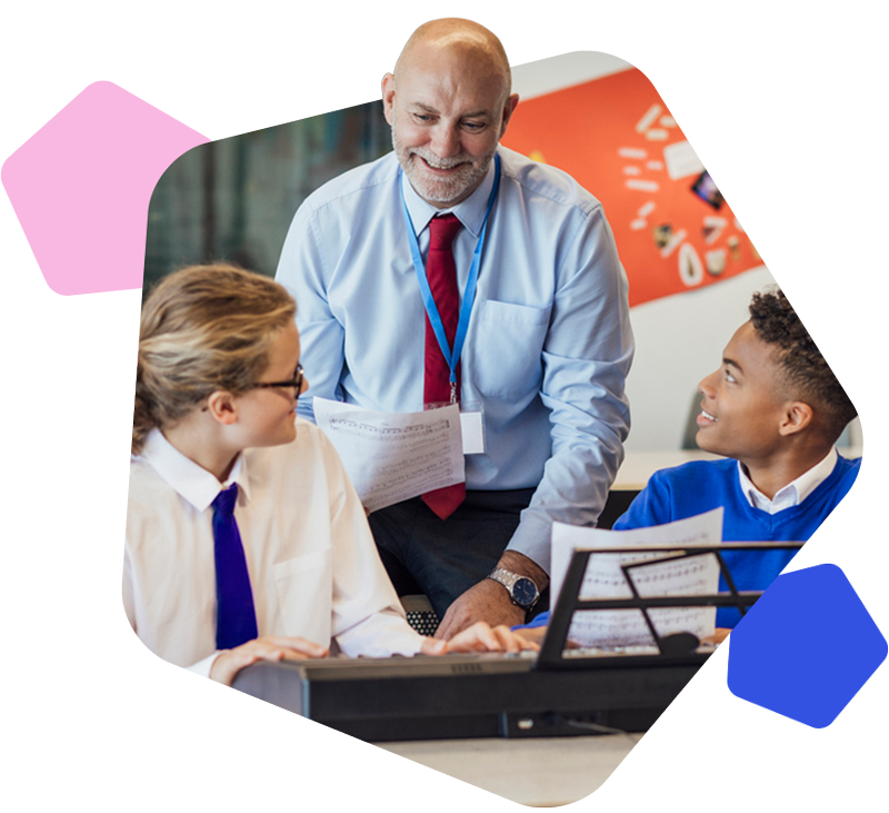 Teacher in class with students