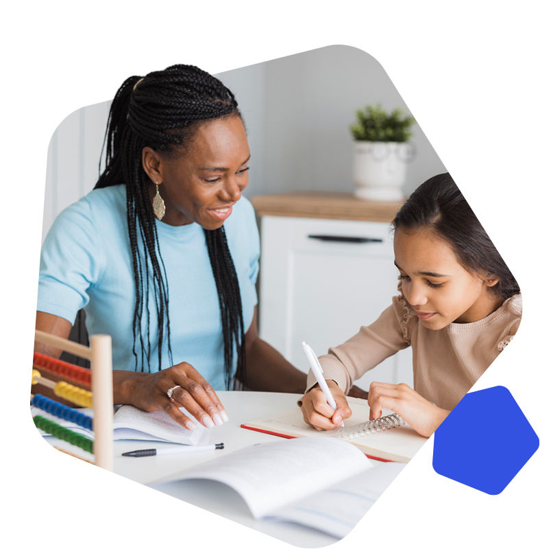 Tutor and student studying