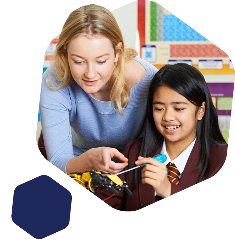 Young female teacher with female student